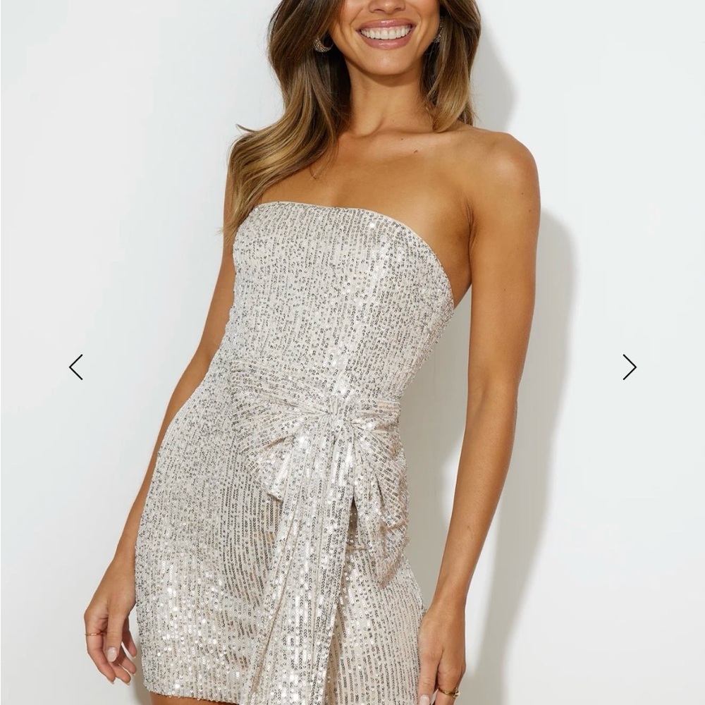 SHE'S THE GIFT SEQUIN MINI DRESS BEIGE